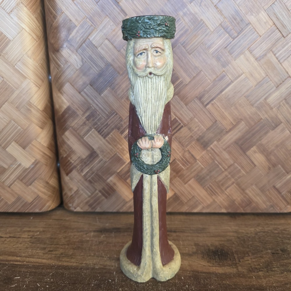 Santa Claus Candle Holder Primitive Slim Holder Taper Candle Holiday Decor